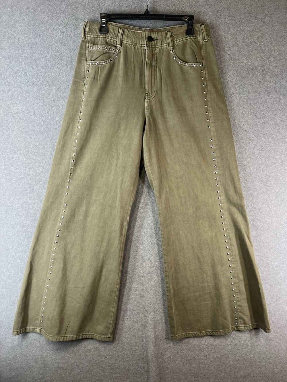 Anthropologie Pilcro Adi Mid-Rise Flare Novelty Size 29 Green Studded Jean